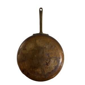 Vintage French Style Copper Sauté Pan 8.5” Tin Lined Brass Handle Skillet